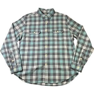 J.Crew Men’s Plaid Flannel Button Up Shirt Large Green Gray Teal Cotton Casual